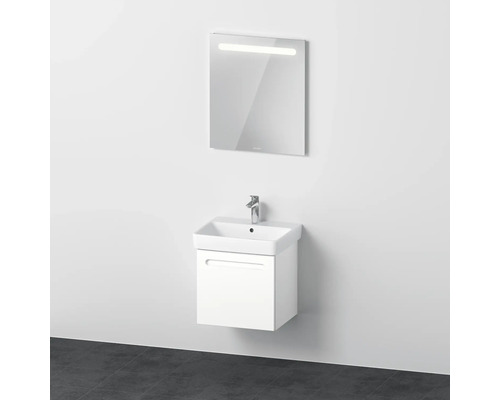 Badmöbel-Set DURAVIT No.1 BxHxT 55 x 200 x 45 cm Frontfarbe weiß mit Waschtisch weiß und Waschtischunterschrank mit Innenschubkasten Spiegel mit LED-Beleuchtung N10162018180000 Waschtisch mit Unterschrank und beleuchtetem Spiegel an der Wand