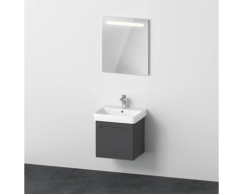 Badmöbel-Set DURAVIT No.1 BxHxT 55 x 200 x 45 cm Frontfarbe graphit mit Waschtisch weiß und Waschtischunterschrank mit Innenschubkasten Spiegel mit LED-Beleuchtung N10162049490000 Badezimmer mit Waschtisch, Waschbecken und beleuchtetem Spiegel