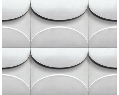 Vliestapete 34489 Shades Iconic 3D-Optik grau Nahaufnahme von Wandpaneelen mit Halbkreisdesign für die Innenraumgestaltung.