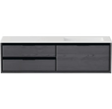 Badmöbel-Set Sanox Loft BxHxT 160,5 x 47 x 45,5 cm Frontfarbe black oak 2-teilig mit Waschtisch Mineralguss Becken rechts ohne Hahnloch