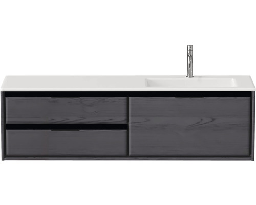 Badmöbel-Set Sanox Loft BxHxT 160,5 x 47 x 45,5 cm Frontfarbe black oak 2-teilig mit Waschtisch Mineralguss Becken rechts weiß matt