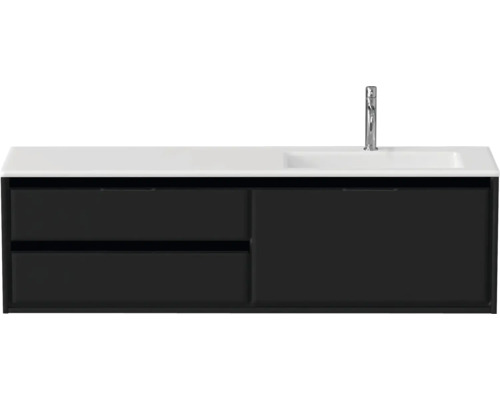 Badmöbel-Set Sanox Loft BxHxT 160,5 x 47 x 45,5 cm Frontfarbe schwarz matt 2-teilig mit Waschtisch Mineralguss Becken rechts weiß matt