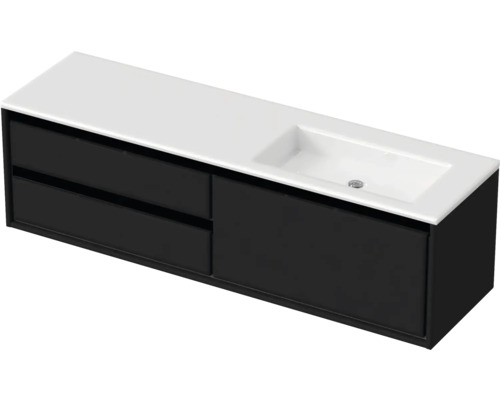 Badmöbel-Set Sanox Loft BxHxT 160,5 x 47 x 45,5 cm Frontfarbe schwarz matt 2-teilig mit Waschtisch Mineralguss Becken rechts weiß matt ohne Hahnloch