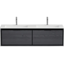 Waschtischunterschrank mit zwei Waschbecken und zwei Armaturen