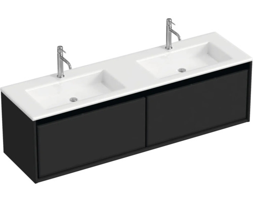 Badmöbel-Set Sanox Loft BxHxT 160,5 x 47 x 45,5 cm Frontfarbe schwarz matt 2-teilig mit Doppelwaschtisch Mineralguss