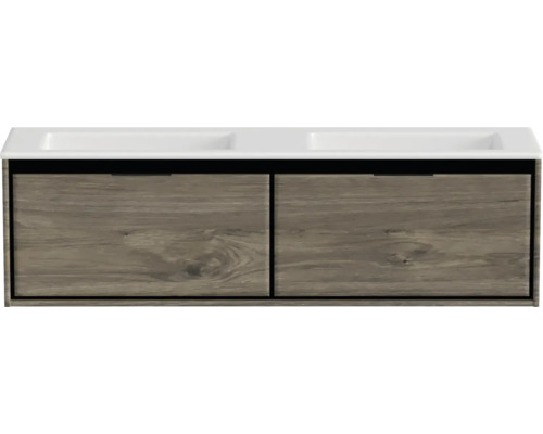 Badmöbel-Set Sanox Loft BxHxT 160,5 x 47 x 45,5 cm Frontfarbe espresso 2-teilig mit Doppelwaschtisch Mineralguss ohne Hahnloch