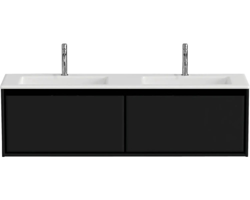Badmöbel-Set Sanox Loft BxHxT 160,5 x 47 x 45,5 cm Frontfarbe schwarz matt 2-teilig mit Doppelwaschtisch Mineralguss weiß matt