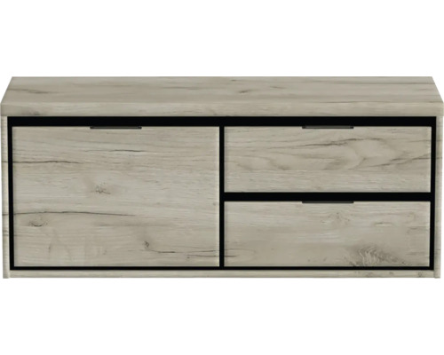 Waschtischunterschrank Sanox Loft BxHxT 120,2 x 48,6 cm x 45 cm Frontfarbe craft oak mit Waschtischplatte 2 Auszüge rechts