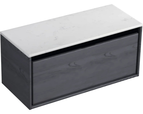 Waschtischunterschrank Sanox Loft BxHxT 101 x 47 cm x 46 cm Frontfarbe black oak mit Waschtischplatte Kunststein weiß