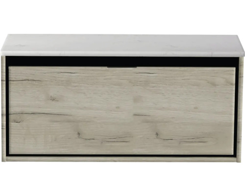 Waschtischunterschrank Sanox Loft BxHxT 101 x 47 cm x 46 cm Frontfarbe craft oak mit Waschtischplatte Kunststein weiß