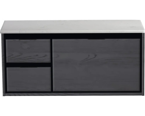 Waschtischunterschrank Sanox Loft BxHxT 101 x 47 cm x 46 cm Frontfarbe black oak mit Waschtischplatte Kunststein weiß 2 Schubkästen links