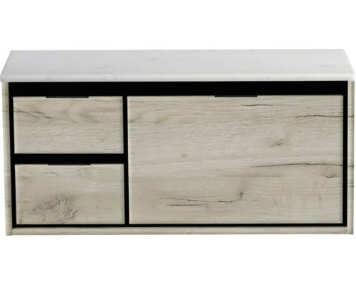 Waschtischunterschrank Sanox Loft BxHxT 101 x 47 cm x 46 cm Frontfarbe craft oak mit Waschtischplatte Kunststein weiß