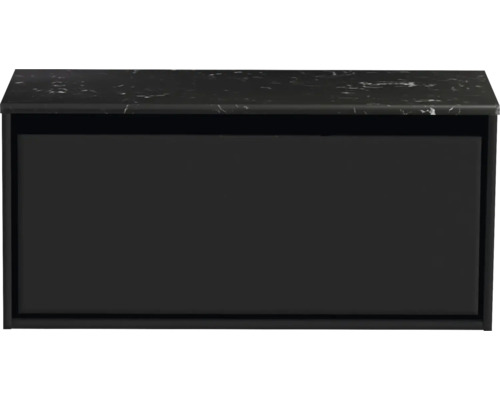 Waschtischunterschrank Sanox Loft BxHxT 101 x 47 cm x 46 cm Frontfarbe schwarz matt mit Waschtischplatte Kunststein schwarz