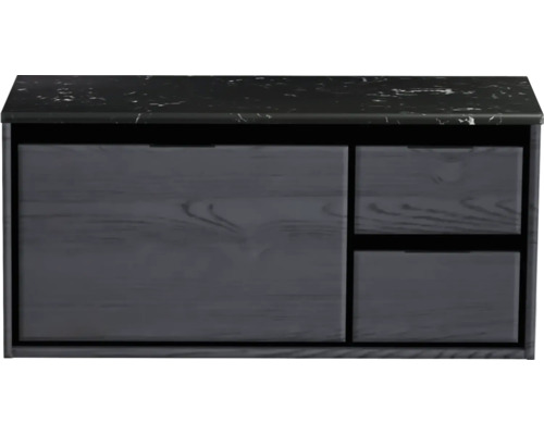 Waschtischunterschrank Sanox Loft BxHxT 101 x 47 cm x 46 cm Frontfarbe black oak mit Waschtischplatte Kunststein schwarz 2 Schubkästen rechts