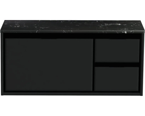 Waschtischunterschrank Sanox Loft BxHxT 101 x 47 cm x 46 cm Frontfarbe schwarz matt mit Waschtischplatte Kunststein schwarz 2 Schubkästen rechts