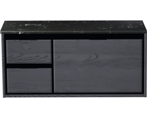 Waschtischunterschrank Sanox Loft BxHxT 101 x 47 cm x 46 cm Frontfarbe black oak mit Waschtischplatte Kunststein schwarz 2 Schubkästen links