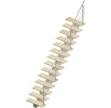 Holztreppe mit Metallgeländer