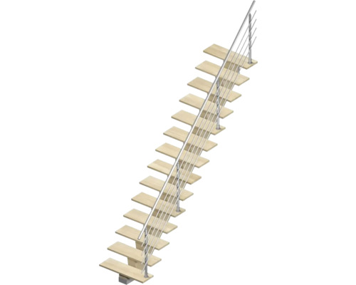 Holztreppe mit Metallgeländer