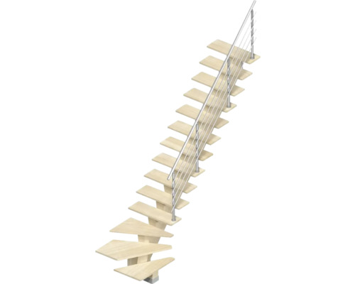 Holztreppe mit Edelstahlgeländer