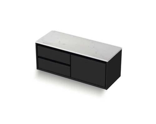 Schwarzer Waschtischunterschrank mit zwei Schubladen und Steinplatte