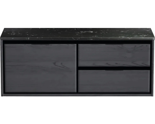 Waschtischunterschrank Sanox Loft BxHxT 121 x 47 cm x 46 cm Frontfarbe black oak mit Waschtischplatte Kunststein schwarz 2 Auszüge rechts