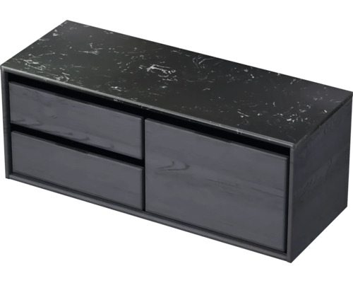 Waschtischunterschrank Sanox Loft BxHxT 121 x 47 cm x 46 cm Frontfarbe black oak mit Waschtischplatte Kunststein schwarz 2 Auszüge links
