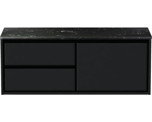 Waschtischunterschrank Sanox Loft BxHxT 121 x 47 cm x 46 cm Frontfarbe schwarz matt mit Waschtischplatte Kunststein schwarz 2 Auszüge link