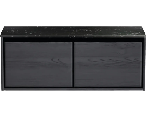 Waschtischunterschrank Sanox Loft BxHxT 121 x 47 cm x 46 cm Frontfarbe black oak mit Waschtischplatte Kunststein schwarz