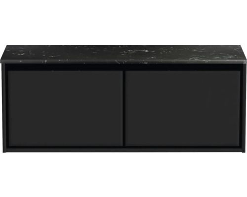 Waschtischunterschrank Sanox Loft BxHxT 121 x 47 cm x 46 cm Frontfarbe schwarz matt mit Waschtischplatte Kunststein schwarz