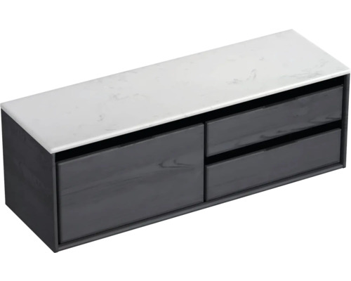 Waschtischunterschrank Sanox Loft BxHxT 141 x 47 cm x 46 cm Frontfarbe black oak mit Waschtischplatte Kunststein weiß 2 Auszüge rechts Waschtischunterschrank Sanox Loft BxHxT 141 x 47 cm x 46 cm Frontfarbe black oak mit Waschtischplatte Kunststein weiß 2 Auszüge rechts