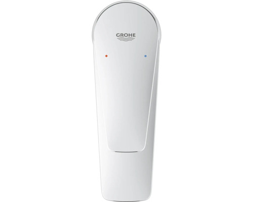 Grohe Logo auf einer Armatur mit Markierungen für kaltes und warmes Wasser