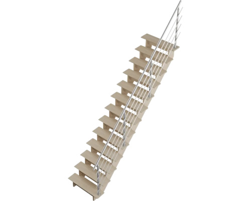 Holztreppe mit Edelstahlgeländer