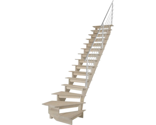 Holztreppe mit Metallgeländer