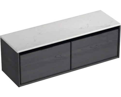 Waschtischunterschrank Sanox Loft BxHxT 141 x 47 cm x 46 cm Frontfarbe black oak mit Waschtischplatte Kunststein weiß Waschtischunterschrank Sanox Loft BxHxT 141 x 47 cm x 46 cm Frontfarbe black oak mit Waschtischplatte Kunststein weiß