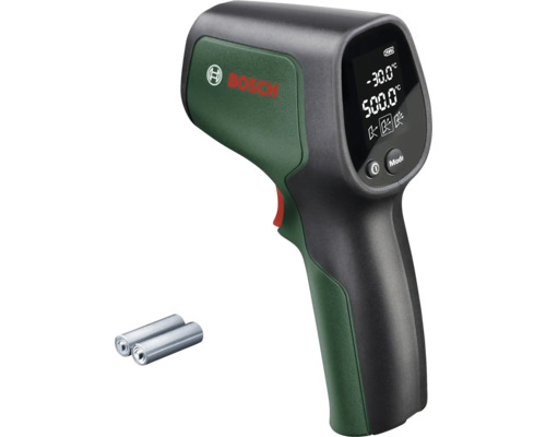 Bosch Logo. Digitales Thermometer zur Temperaturmessung mit zwei Batterien.