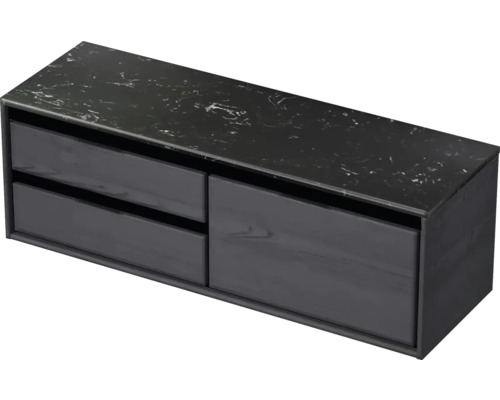 Waschtischunterschrank Sanox Loft BxHxT 141 x 47 cm x 46 cm Frontfarbe black oak mit Waschtischplatte Kunststein schwarz 2 Auszüge links