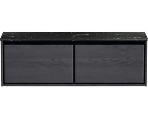 Waschtischunterschrank Sanox Loft BxHxT 141 x 47 cm x 46 cm Frontfarbe black oak mit Waschtischplatte Kunststein schwarz