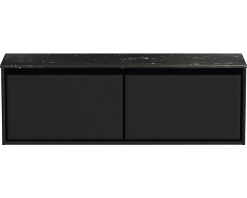 Waschtischunterschrank Sanox Loft BxHxT 141 x 47 cm x 46 cm Frontfarbe schwarz matt mit Waschtischplatte Kunststein schwarz