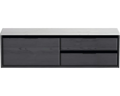 Waschtischunterschrank Sanox Loft BxHxT 161 x 47 cm x 46 cm Frontfarbe black oak mit Waschtischplatte Kunststein weiß 2 Auszüge rechts
