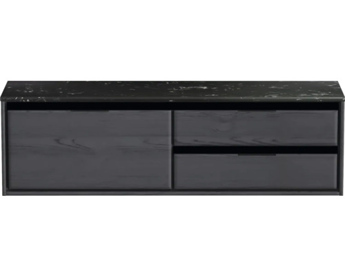 Waschtischunterschrank Sanox Loft BxHxT 161 x 47 cm x 46 cm Frontfarbe black oak mit Waschtischplatte Kunststein schwarz 2 Auszüge rechts