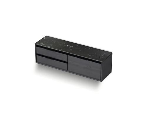 Schwarzer Hängeunterschrank mit Schubladen und Ablagefläche