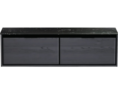 Waschtischunterschrank Sanox Loft BxHxT 161 x 47 cm x 46 cm Frontfarbe black oak mit Waschtischplatte Kunststein schwarz