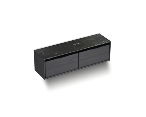 Schwarzer Hängeschrank mit zwei Schubladen und Marmorplatte