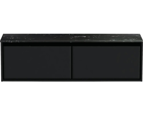Waschtischunterschrank Sanox Loft BxHxT 161 x 47 cm x 46 cm Frontfarbe schwarz matt mit Waschtischplatte Kunststein schwarz