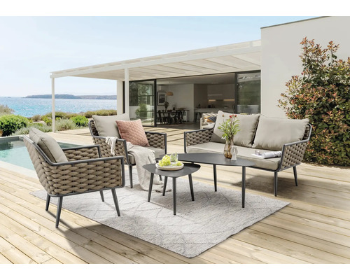 Gartenmöbelset Destiny RAVENNA 4 -Sitzer bestehend aus: 2 Sessel,Sofa,Beistelltisch, Tisch Aluminium Kunststoff Creme Beige