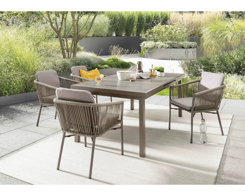 Gartenmöbelset Dining-Set Destiny LUCCA IMOLA 4 -Sitzer bestehend aus: 4 Sessel, Tisch Aluminium Kunststoff Beige Braun