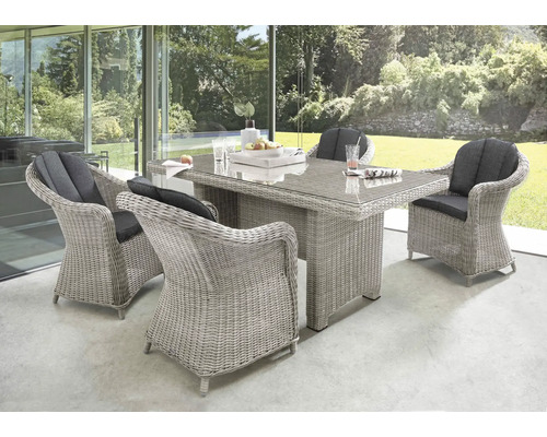 Dining-Set Gartenmöbelset Destiny MALAGA LUNA 4 -Sitzer bestehend aus: 4 Sessel, Tisch Aluminium Polyrattan Weiß Grau
