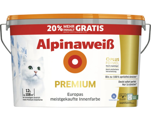 Alpina Wandfarbe Premium Alpinaweiß spritzfrei konservierungsmittelfrei 12 l