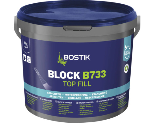 Bostik BLOCK B733 TOP FILL Bitumenspachtelmasse 7 Kg Eimer Bitumen Dichtmasse zum Abdichten von Rissen und Löchern, geeignet für horizontale und vertikale Flächen