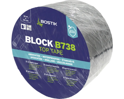 Bostik BLOCK B738 TOP TAPE Bitumenband Aluminium 10 m x 10 cm Bitumenbandrolle zur Abdichtung und zum Verkleben